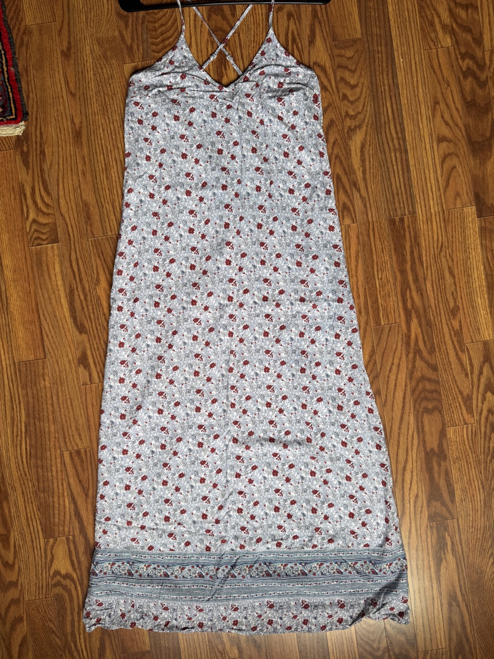 Maxi Floral Print Dress - White with Red Flowers